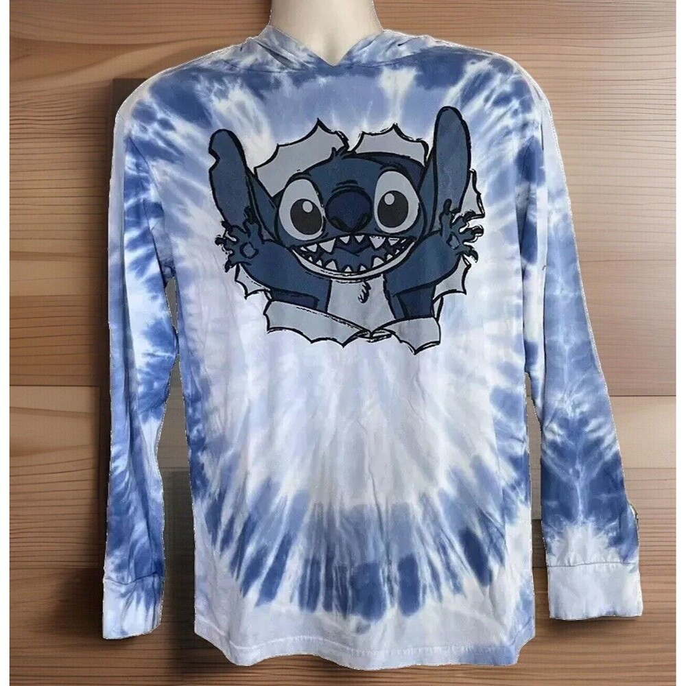 Disney Parks Lilo & Stitch Adult S Blue Tie Dye Hoodie Lightweight Shirt  Hippie